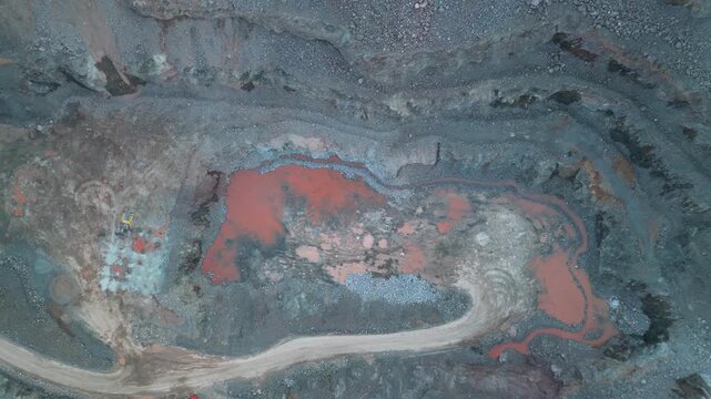Aerial View of Old Cliffe hill Quary Mines hills and mountains During Sunrise Morning. Drone Camera Footage Was Captured on 26th April, 2024.