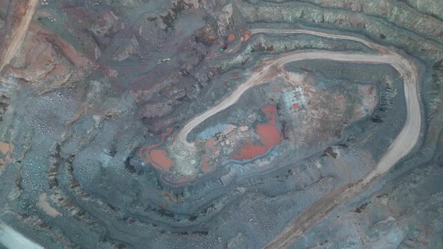 Aerial View of Old Cliffe hill Quary Mines hills and mountains During Sunrise Morning. Drone Camera Footage Was Captured on 26th April, 2024.