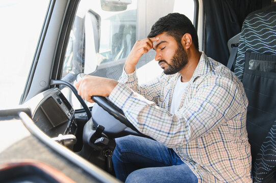 Truck driver experiencing fatigue and stress driving