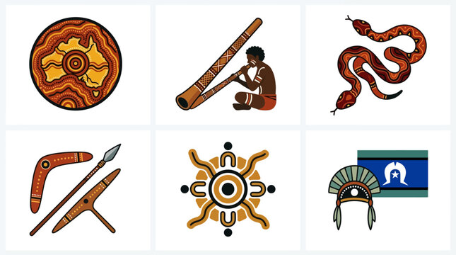 Australian Aboriginal symbols and objects used in culture and daily life