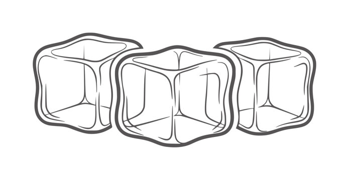 Three stylized ice cubes with thick outlines white frozen cold
