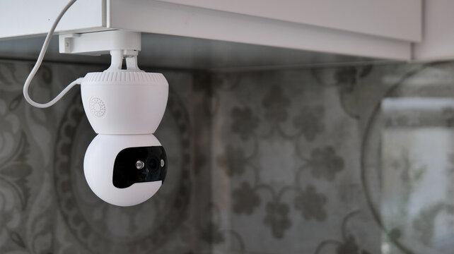 Indoor smart security camera for monitoring pets at home. High quality photo