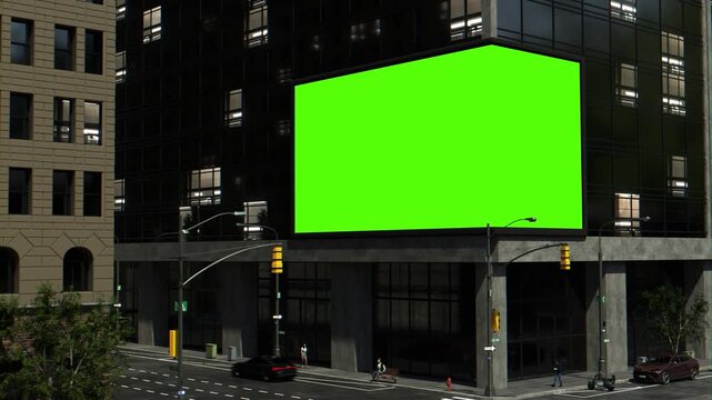 Outdoor Digital Advertising Billboard Green Screen, Urban Street Traffic Scene