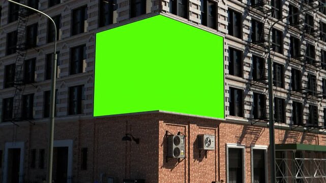 Urban Advertising Mockup on Residential Building Facade with Fire Escapes