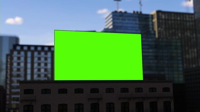 Advertising Mockup on Office Building Roof, Cinematic Bokeh City Background