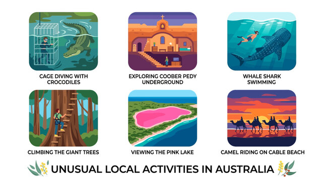 Unusual local activities in Australia include cage diving with crocodiles and whale shark swimming