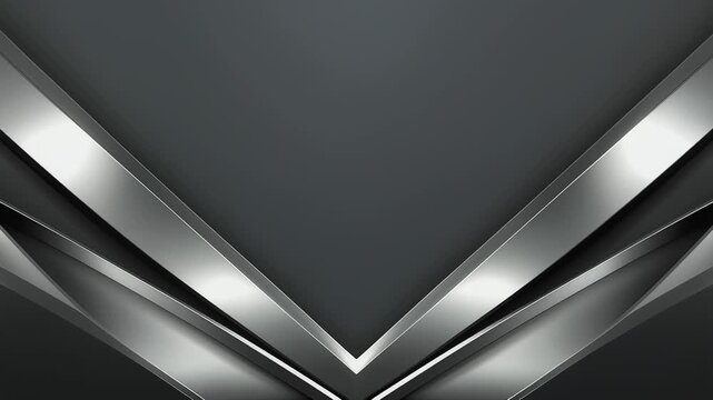 Modern silver metallic V-shape frame, technology background. Chrome reflective edges, brushed metal industrial aesthetic, sleek corporate motion graphics.