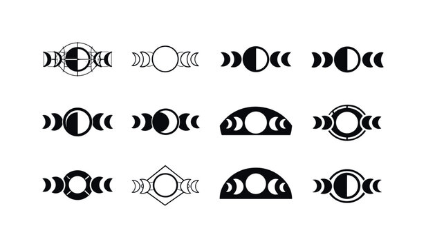 astronomical charts. Icon set. Set Logo of astronomical charts: moon phase diagram. harmonious logo variations of the same emblematic concept, each with