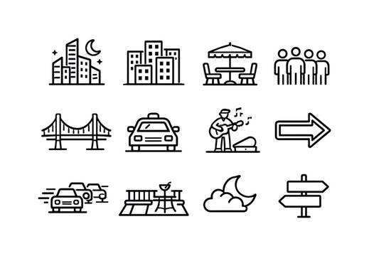 Weight and Motion. Minimalistic set one-line drawing falling object motion trail, stopwatch timing drop, vertical drop line, bouncing ball sequence, hanging
