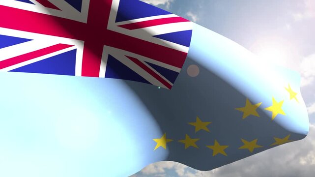 Tuvalu Flag Fluttering Gracefully Against the Open Sky