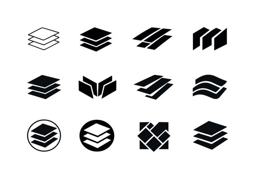 metal cladding. Icon set. Set Logo of metal cladding: metal panel facade. harmonious logo variations of the same emblematic concept, each with different