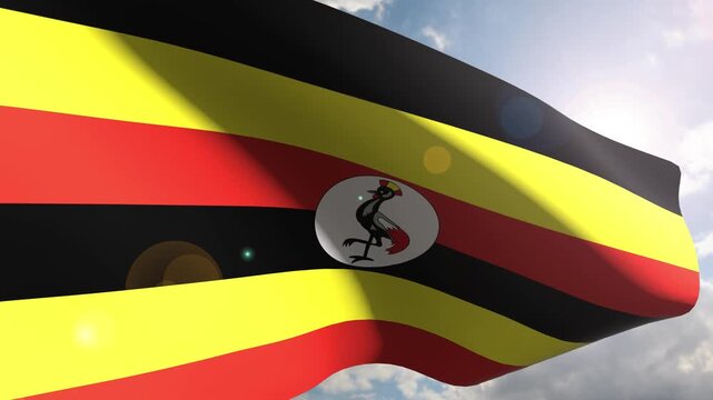 Uganda Flag Fluttering Gracefully Against the Open Sky