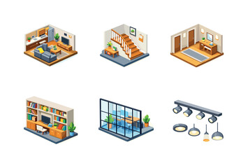 Fototapeta premium Minimalist Workspace. Solid icon set of Minimalist Workspace: desk top view, laptop minimal, desk lamp simple, office chair modern, notebook clean, pencil