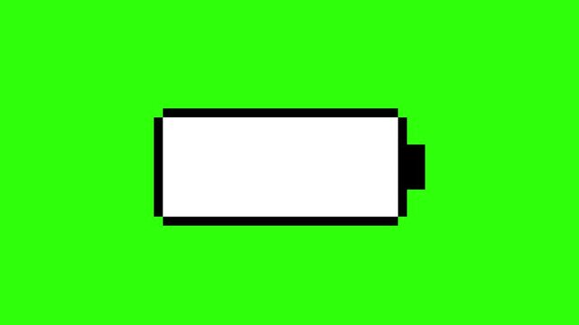 Pixel Battery Icon on Green Background, Filling Black Icon, Retro Digital Energy Display, Minimalist Power Indicator, Seamless Charging Motion Graphic.