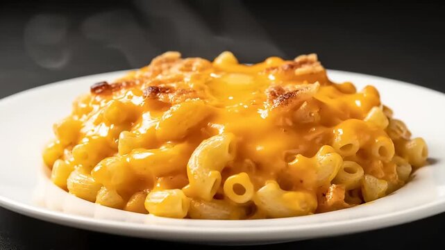 Deliciously creamy and steaming hot macaroni and cheese, topped with golden baked cheese, creating a rich and comforting homemade meal perfect for any occasion