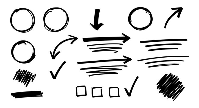 hand drawn doodle elements circles arrows checkboxes scribbles