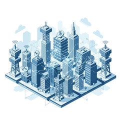 Fototapeta premium Isometric Cityscape with Communication Towers and Modern Buildings.