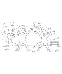 Fototapeta premium Kids exercise or workout coloring page for kids and adults