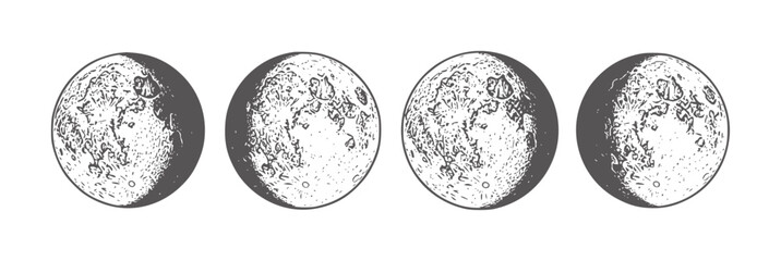 Four moon phases in a row with craters and texture celestial astronomy space © Asha