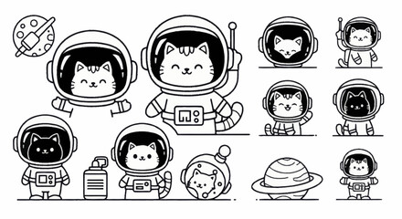 Adorable cartoon cats in astronaut suits exploring space as cute cosmic adventurers. © Wita