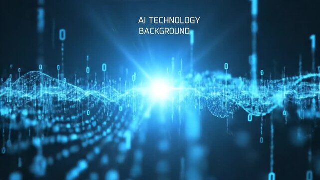 AI Technology Background with Binary Code and Digital Wave.