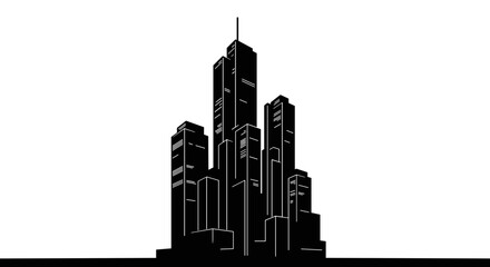 Naklejka premium Modern City Skyscraper Buildings Downtown.