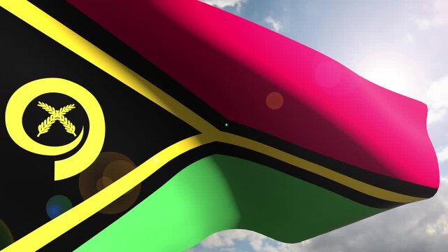 Vanuatu Flag Fluttering Gracefully Against the Open Sky