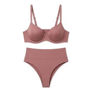 Pink Women's Bra and Panty Set in Solid Color with Underwire and Adjustable Straps for Comfort