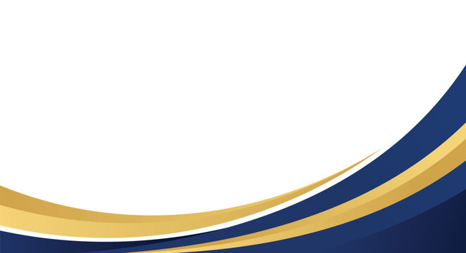 A clean and modern abstract background featuring elegant navy blue and gold wave shapes on a minimalist white canvas for professional and corporate use.