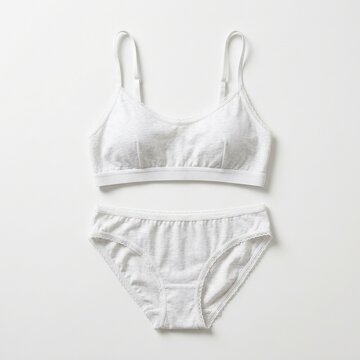 White Cotton Bra and Panty Set on White Background Casual Lingerie