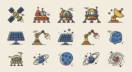 Collection of Space Exploration and Technology Icons. © Wita