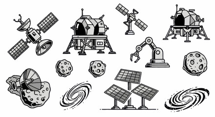 Collection of Space Exploration Elements and Celestial Bodies. © Wita