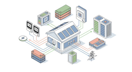 Fototapeta premium Smart Home Energy System with Solar Power and Battery Storage.