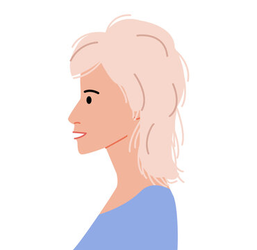 Feathered Hair hairstyle flat vector profile view, layered hair shape soft texture composition for avatar, beauty app, interface, fashion illustration