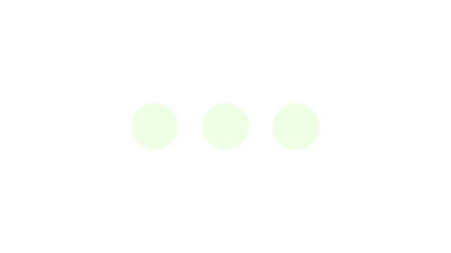 Minimalist neon green three dots loading animation on white background. Seamless loop progress indicator for web and mobile UI.