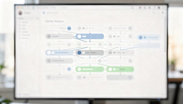 Medium shot of a lightthemed code repository commit history screen with main commit details in sharp focus and surrounding UI elements blurred.