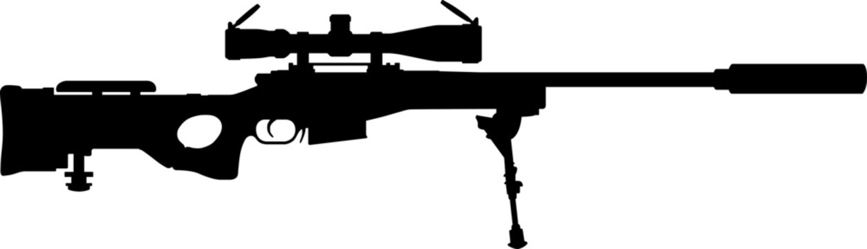 Bolt Action Precision Rifle Silhouette With Attachments Monochrome Pictogram