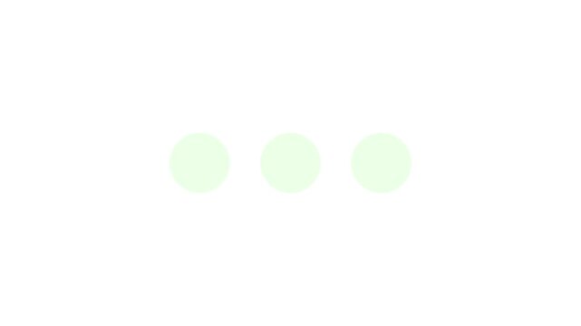 Clean green circular loading progress indicator. Three dots pulsing loop for software interface and website waiting screens.
