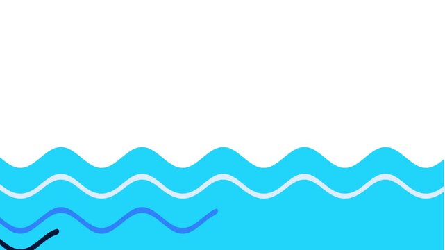 Abstract blue wave motion background with multiple layered wavy lines. Minimalist vector animation representing water flow or digital signals.