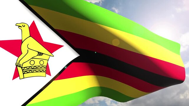 Zimbabwe Flag Fluttering Gracefully Against the Open Sky