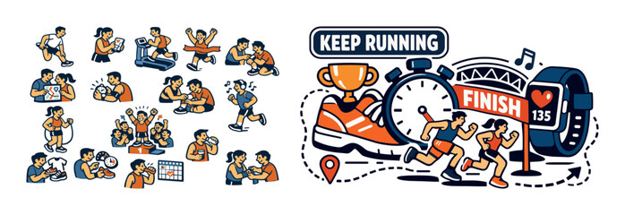 Obraz premium Diverse group of people engaged in various running and fitness activities