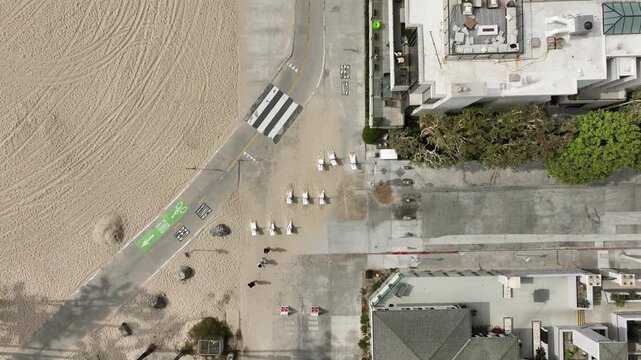 Venice Beach, California, USA - Aerial View of Marvin Braude Bike Trail Along the Boardwalk From Top View
