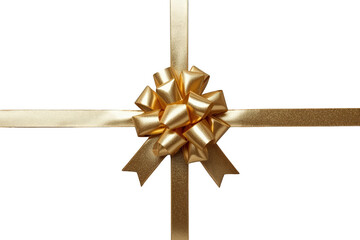 Fototapeta premium Gold metallic satin ribbon and a decorative bow creating an elegant gift wrap decoration for holidays, birthdays, and anniversaries