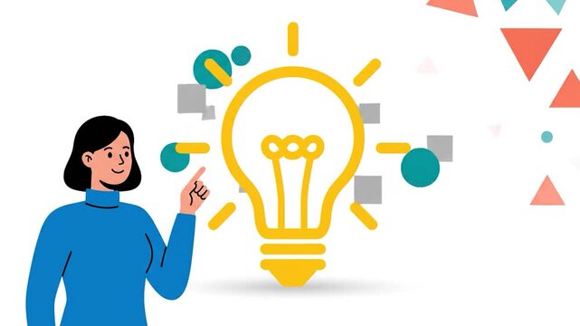 Creative Woman Inspires Bright Idea with Light Bulb Symbolism.