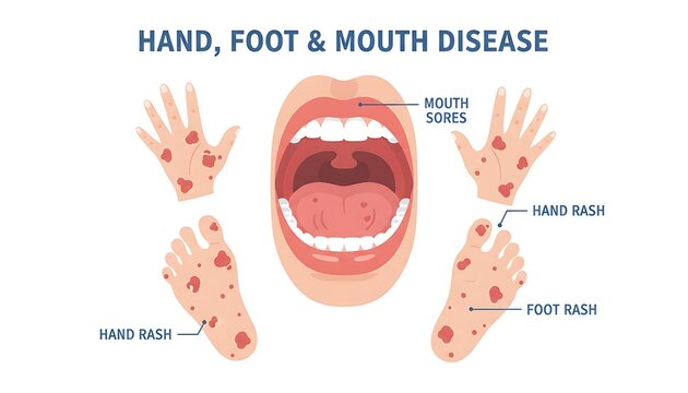 Open Mouth Illustration with Hand and Foot Rashes
