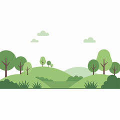 Fototapeta premium Green Hills and Trees Landscape Illustration.