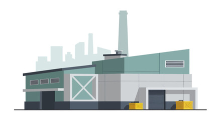 Naklejka premium Industrial factory building with smokestack and modern architecture.
