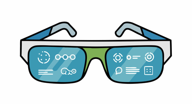Futuristic Augmented Reality Glasses Displaying Digital Information and Icons.