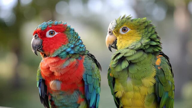 Two Colorful Parrots Perched Together in Nature