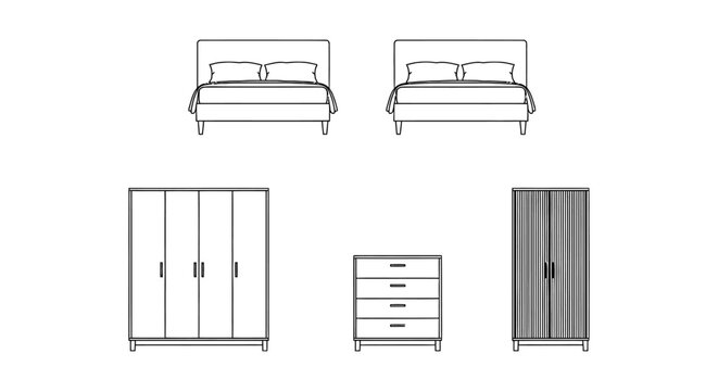 bedroom furniture set two beds three-door wardrobe and chest of drawers